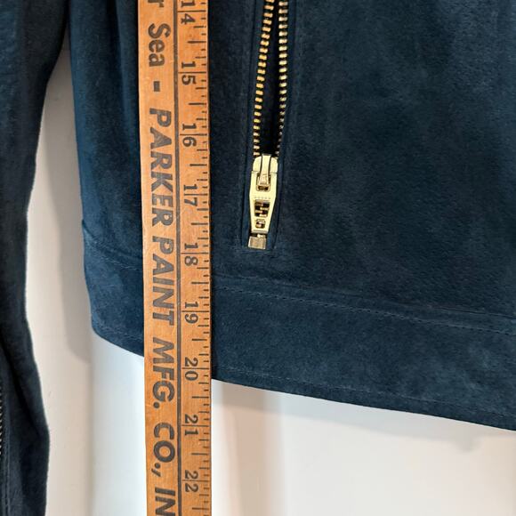 Blank NYC Women's Genuine Suede Moto Jacket Galactic Teal Dark Large - Picture 5 of 8